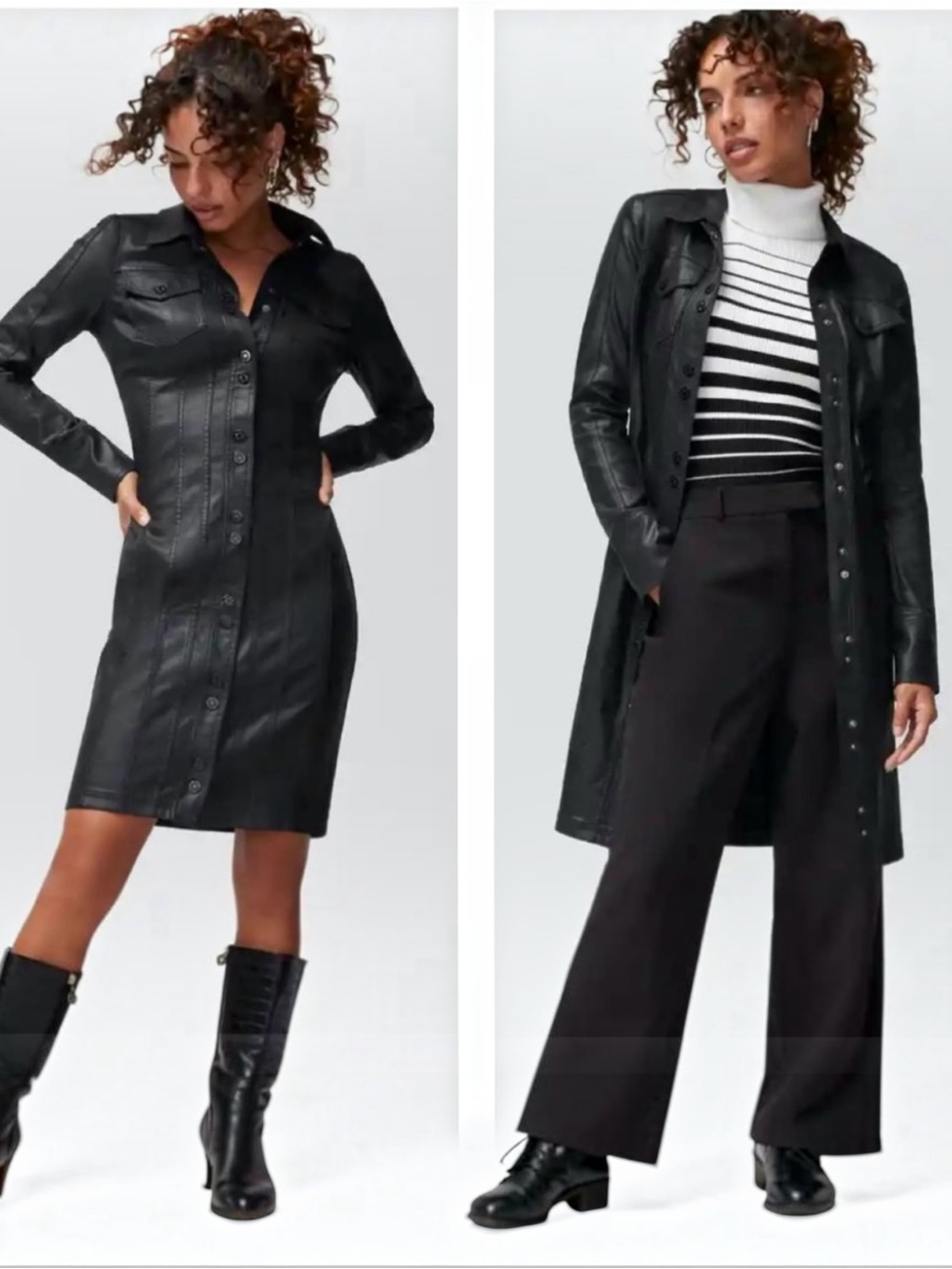 White House Black Mkt Coated Black Denim Convertible Longline Shacket Dress 14